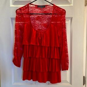 Red Ruffle Lace Top
